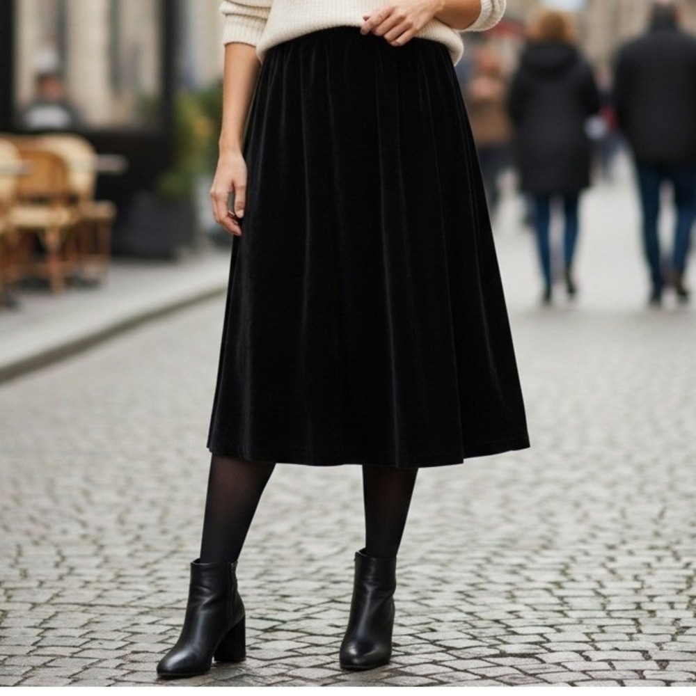 Vtg Summit Sportswear Skirt Womens Size 16 Black Goth Velvet Aline Midi Side Zip